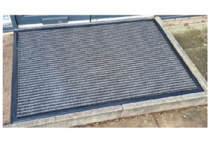 Grey/Black Stripe Outdoor Scraper Mat Rubber Edge Made to Measure